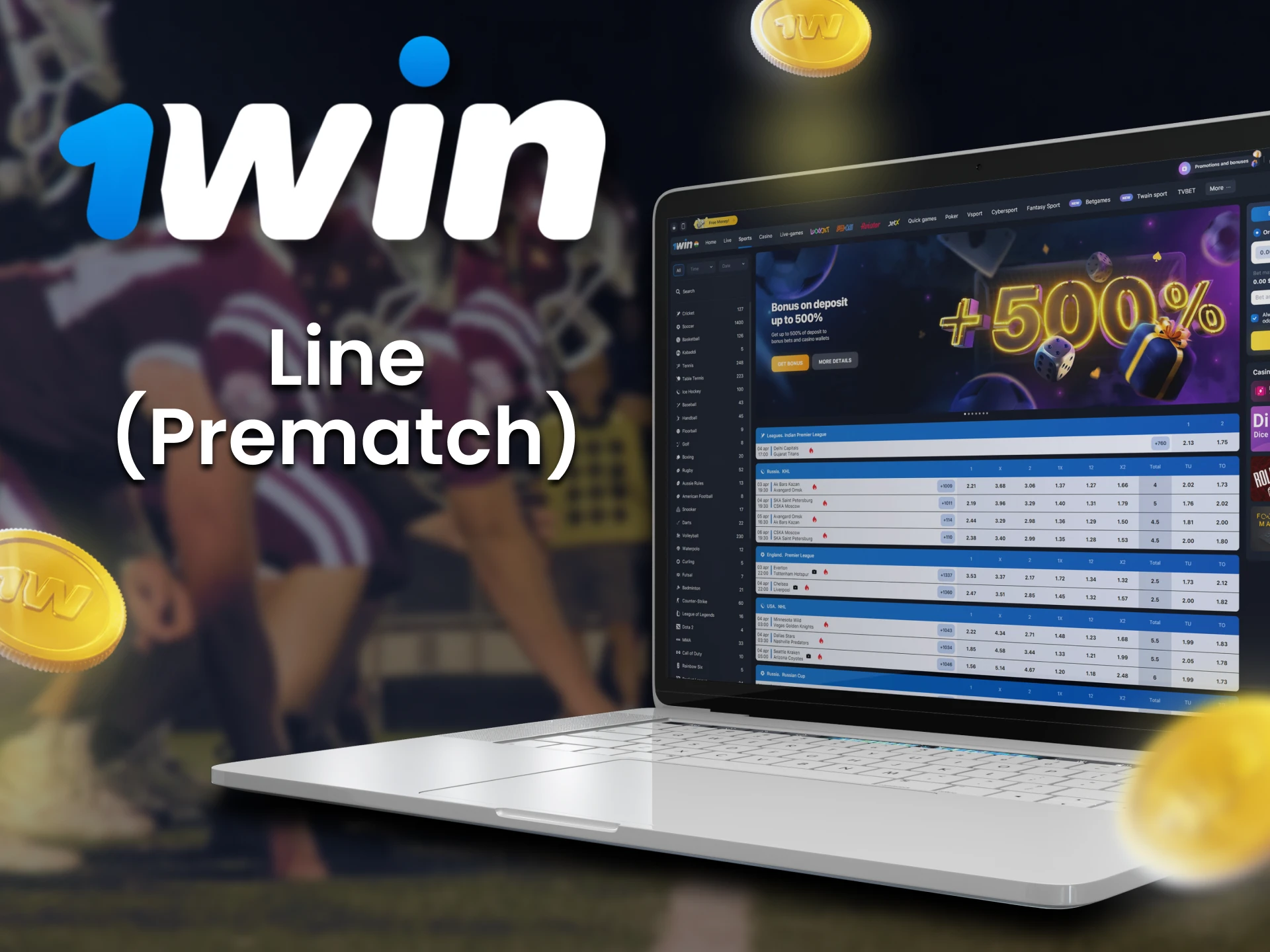 Bet with 1Win line option on scheduled sports events.