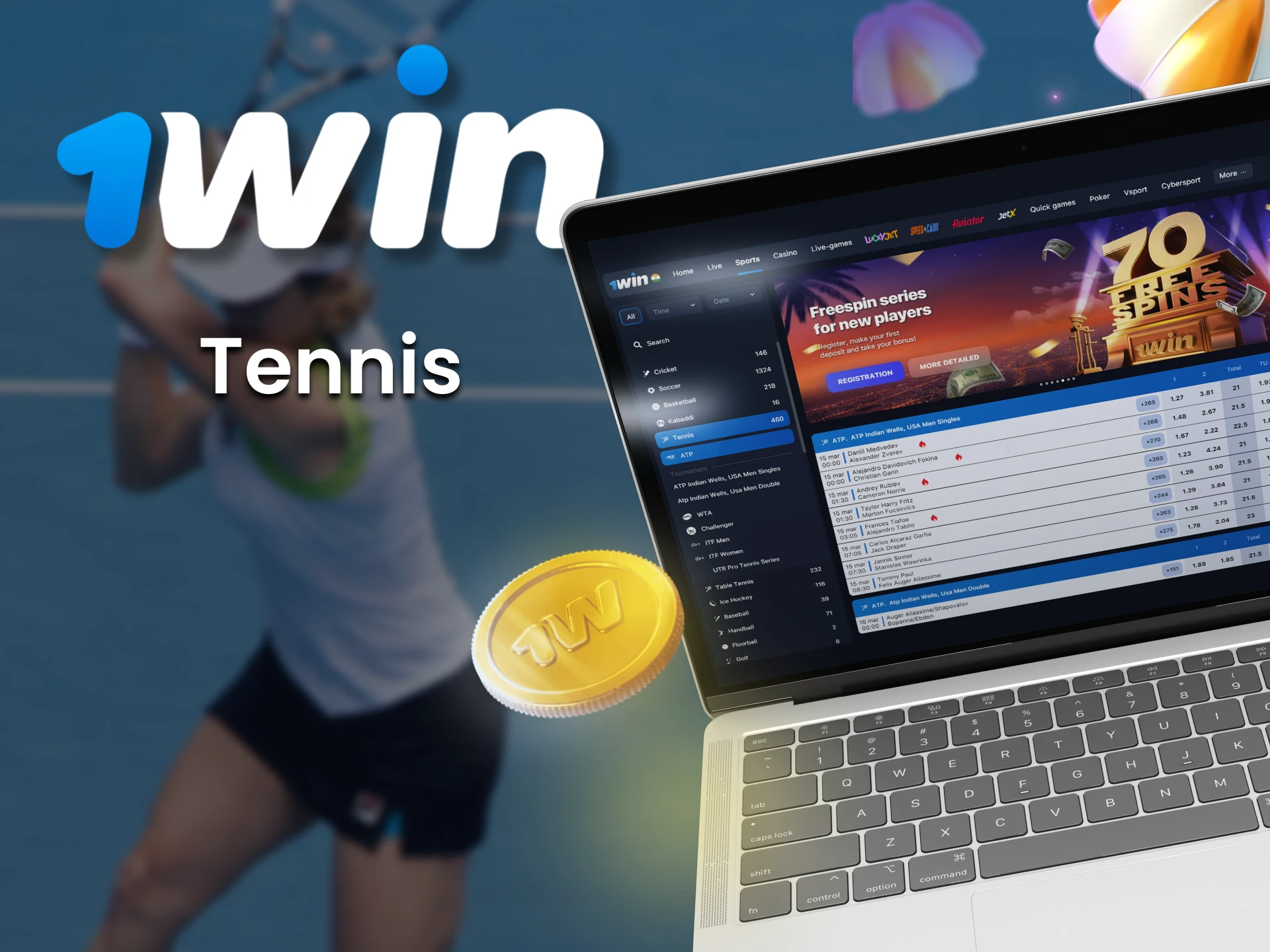 You can bet on tennis in 1Win betting section.