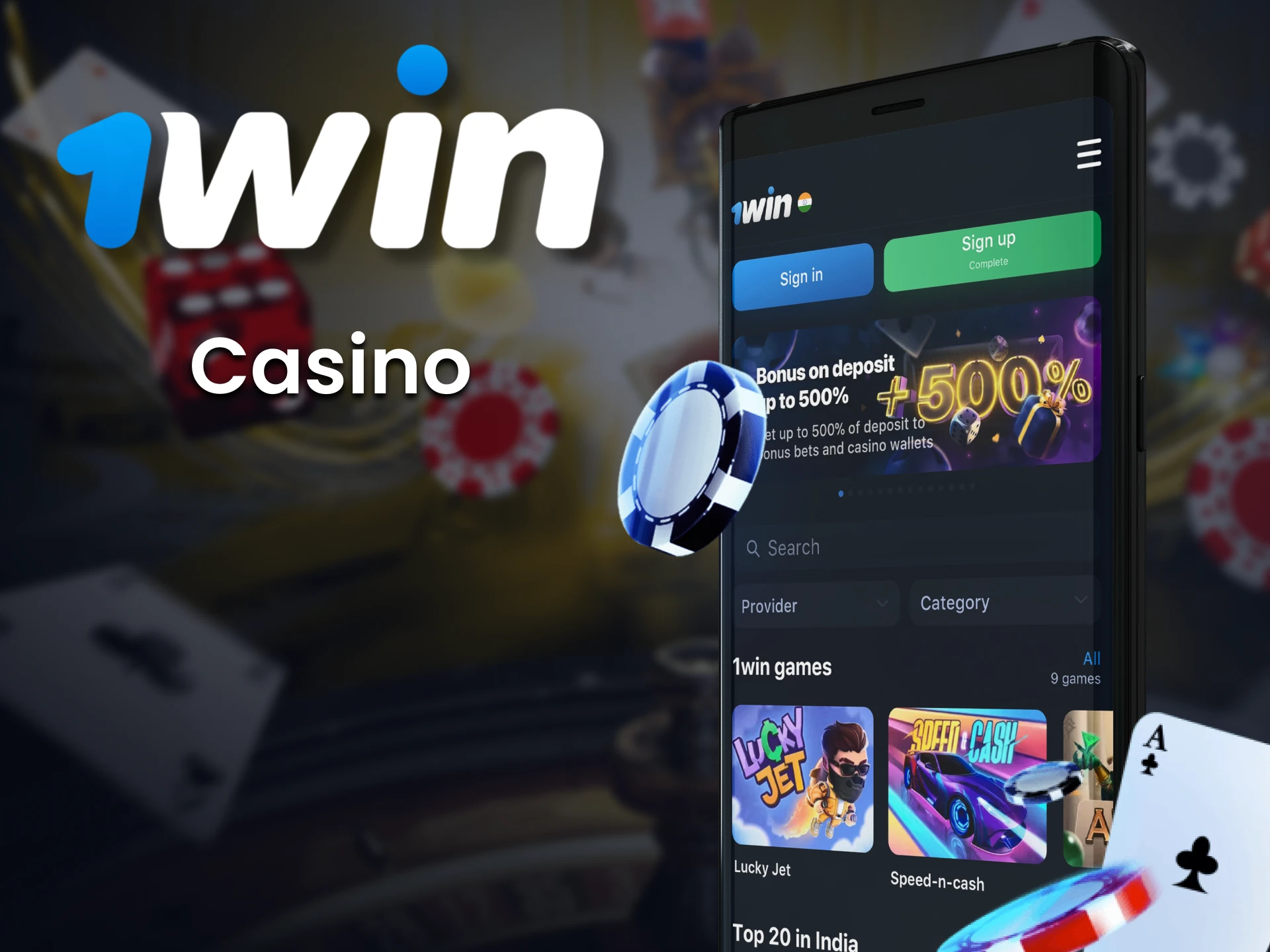 Use the 1win app India to bet on casino games.