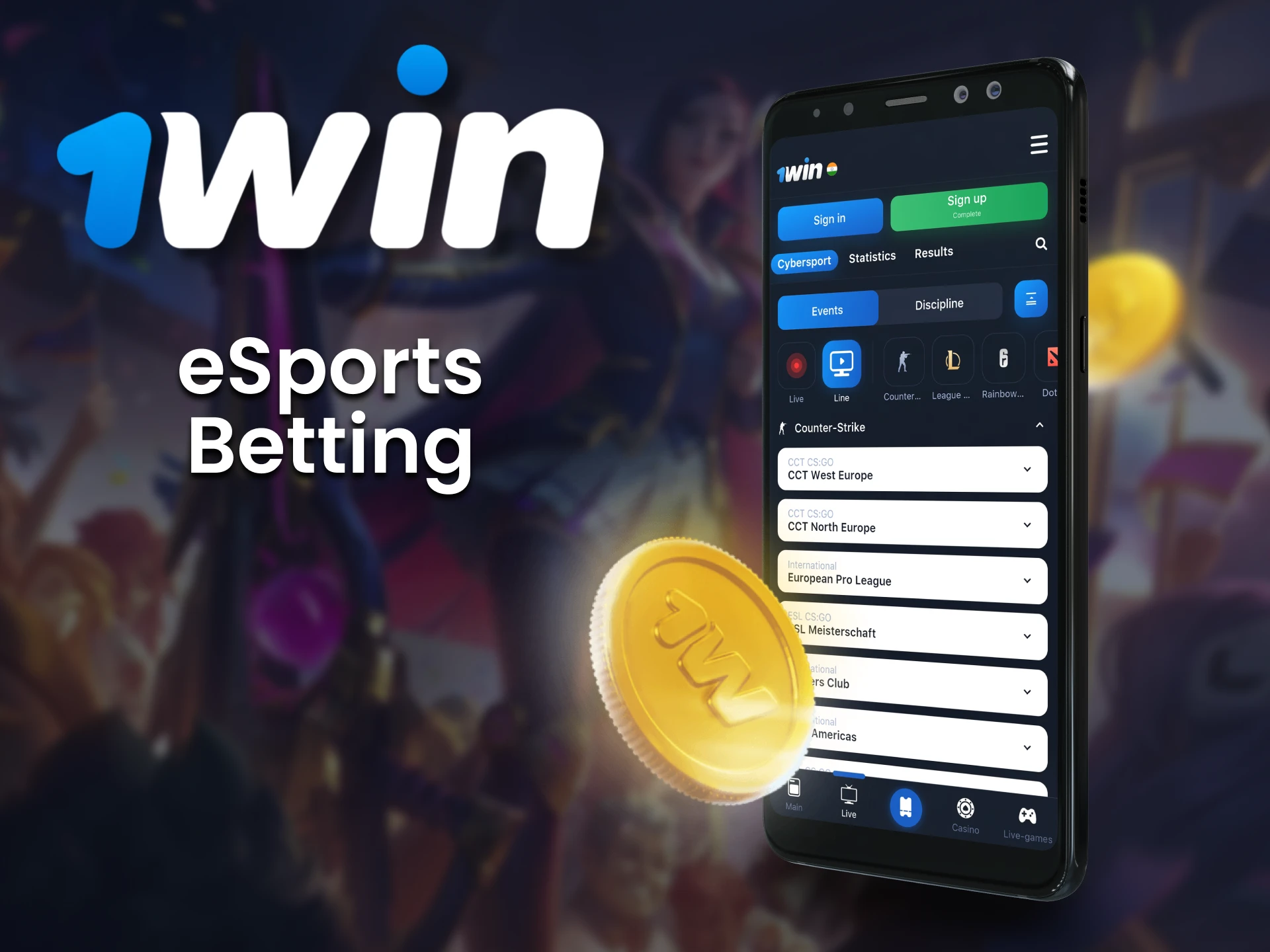 Place bets on esports through the 1win app.