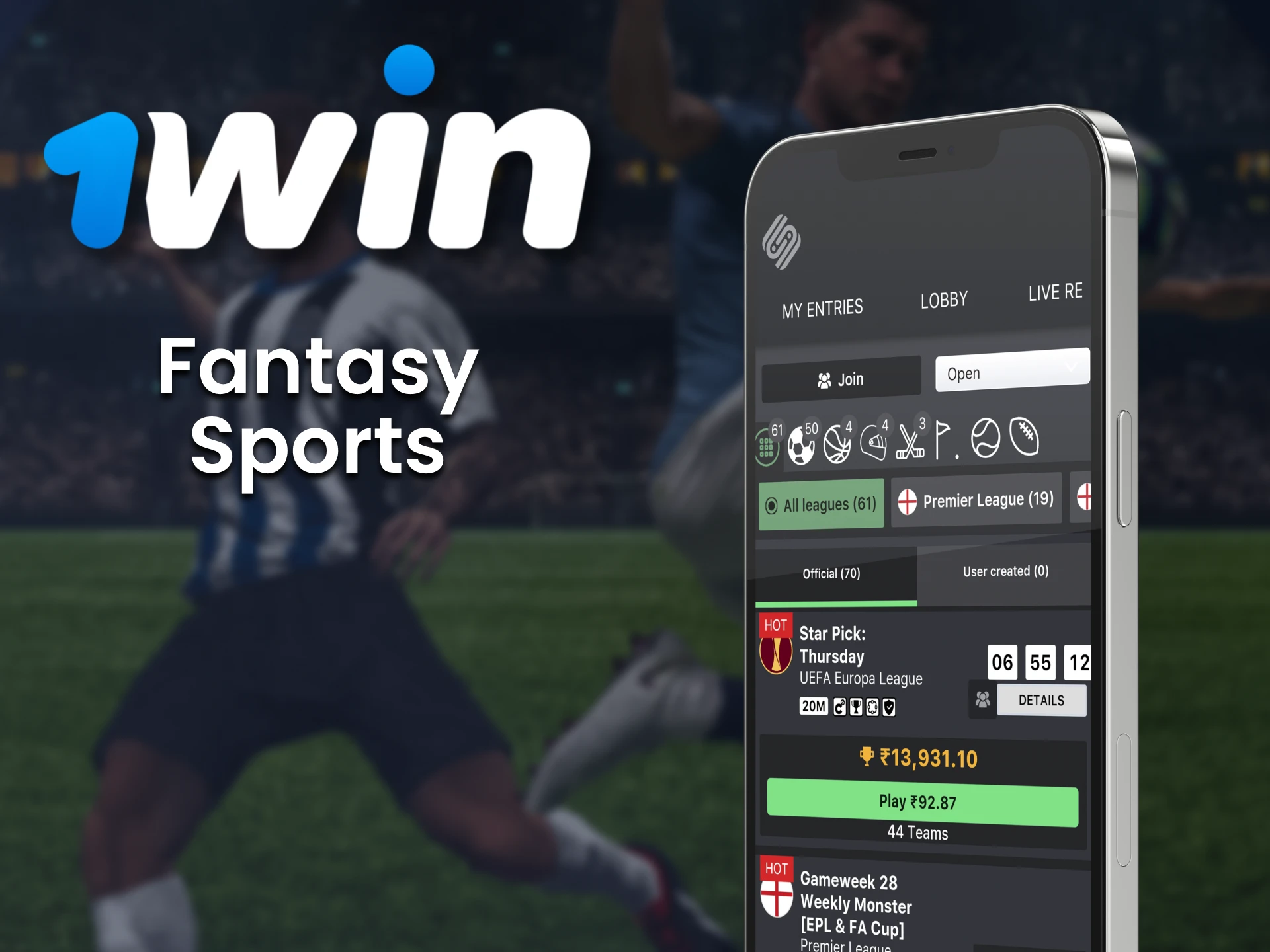 Place bets on fantasy sport through the 1win app.