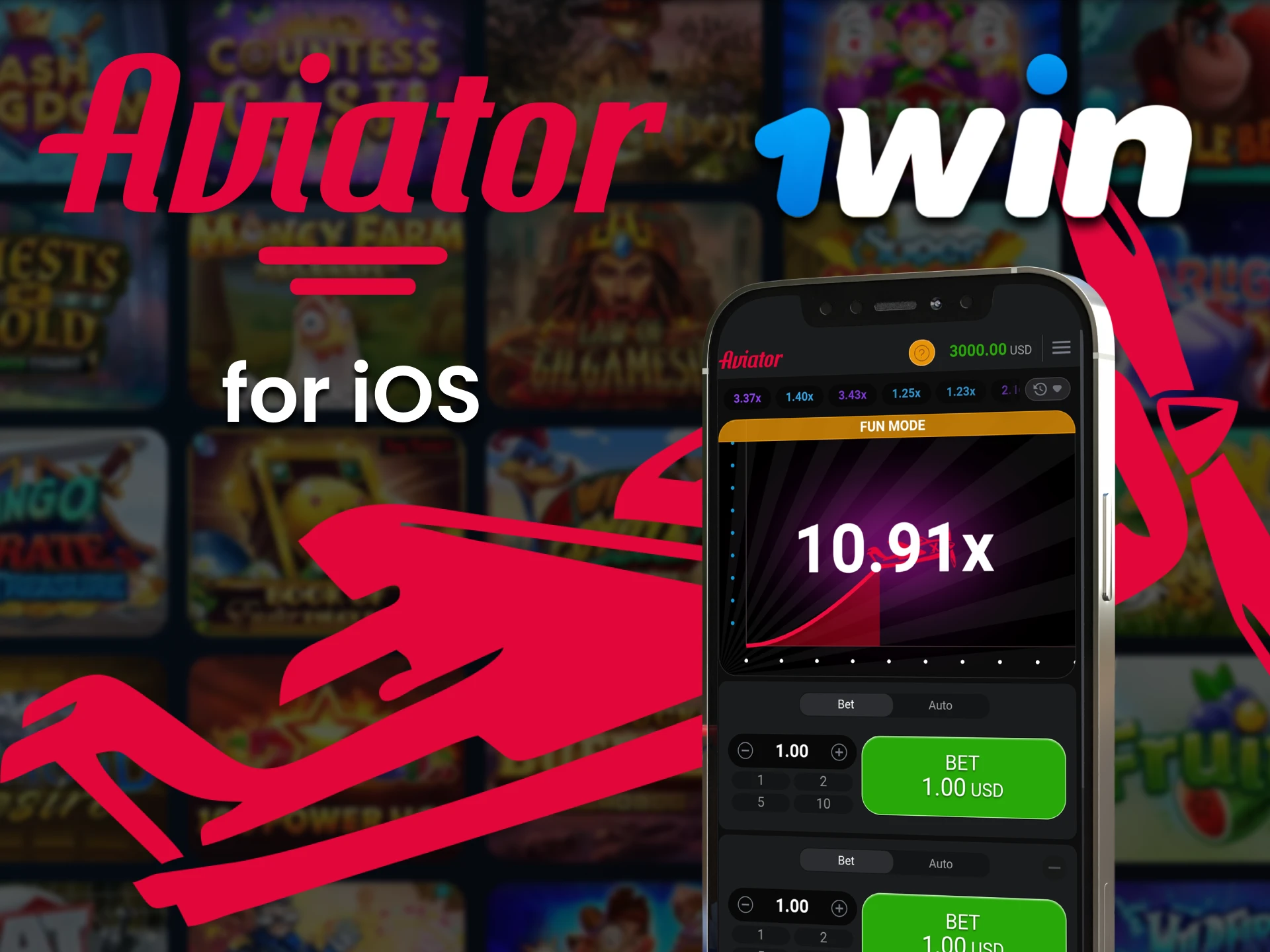 Play Aviator through the 1win app on iOS devices.