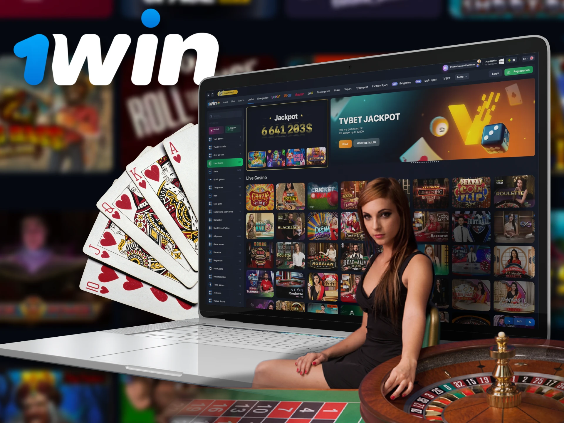 The 1win live casino section is available for playing with real dealers.