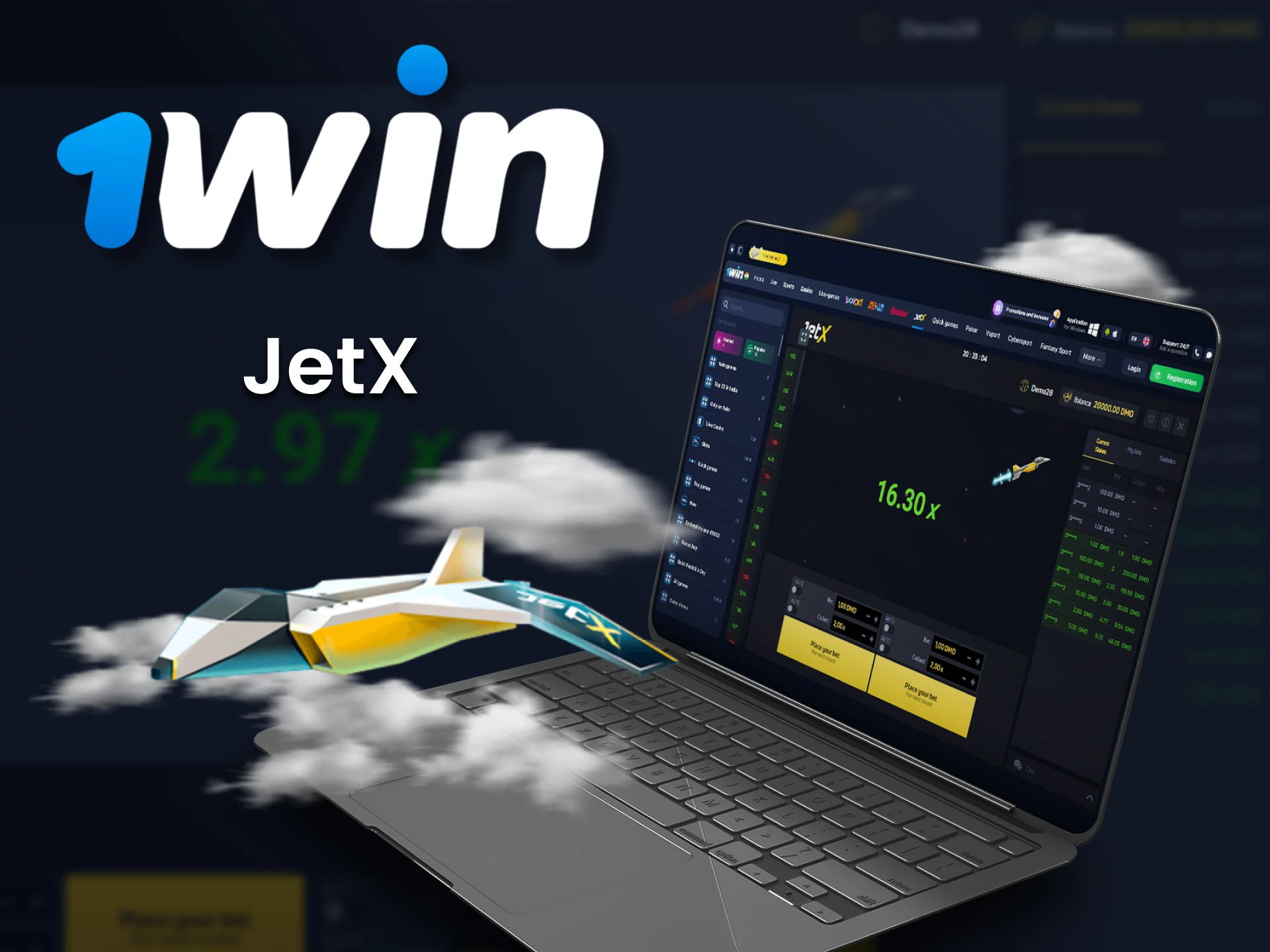 Play the rocket game JetX in 1win casino.