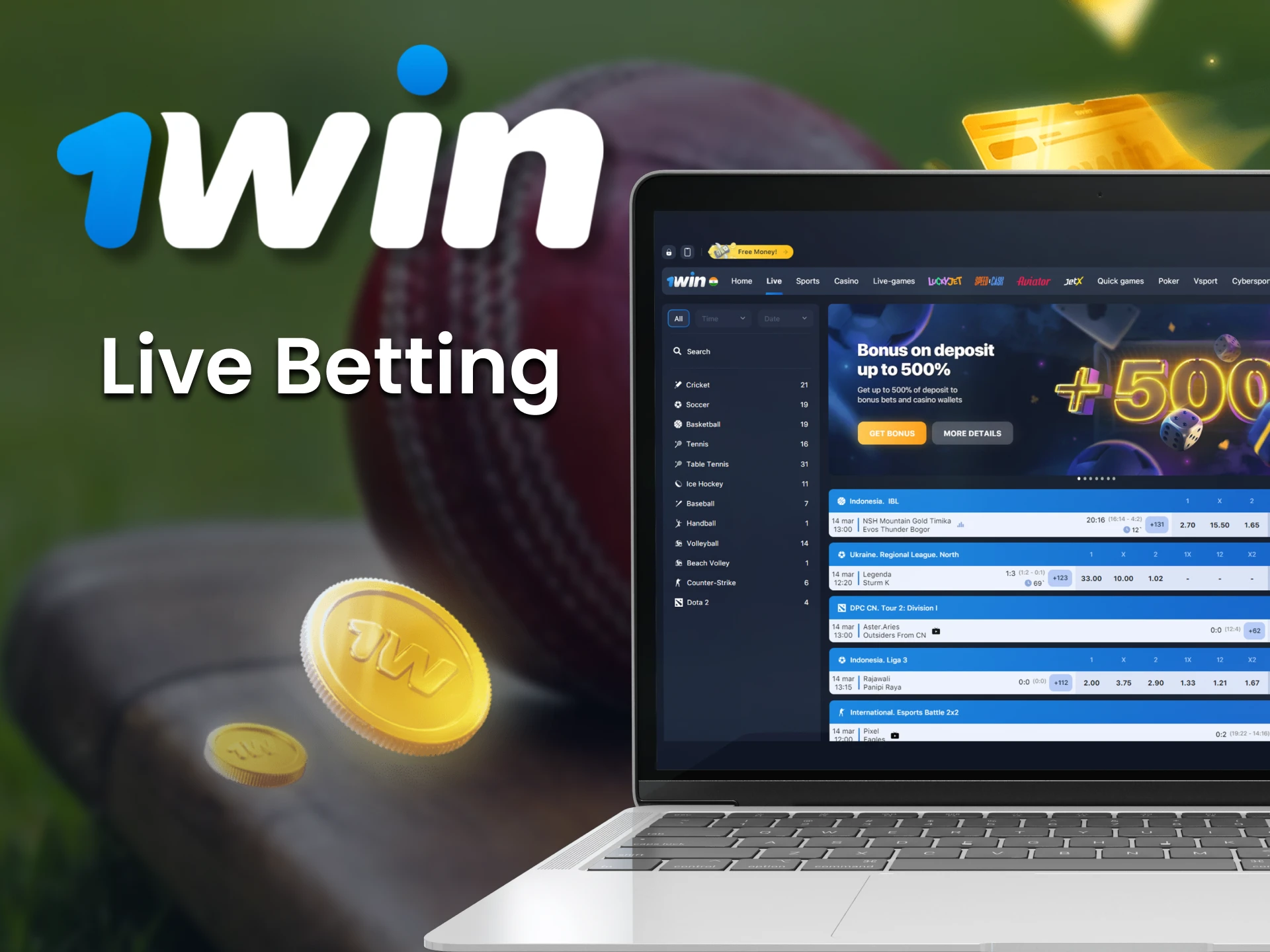 Place live bets on today's sports and esports events with 1win.