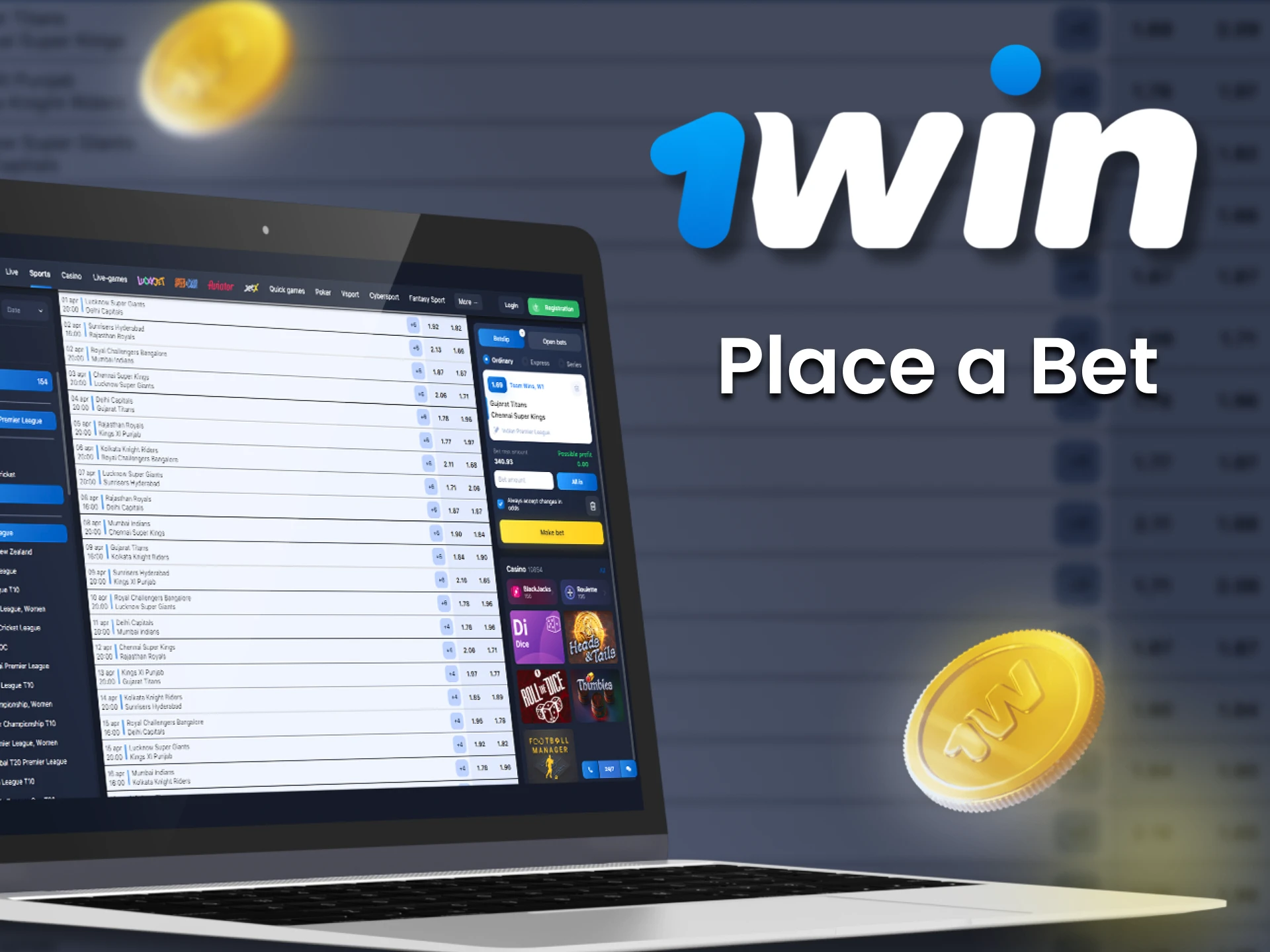 Log in to 1win and choose an event you want to place a bet on.