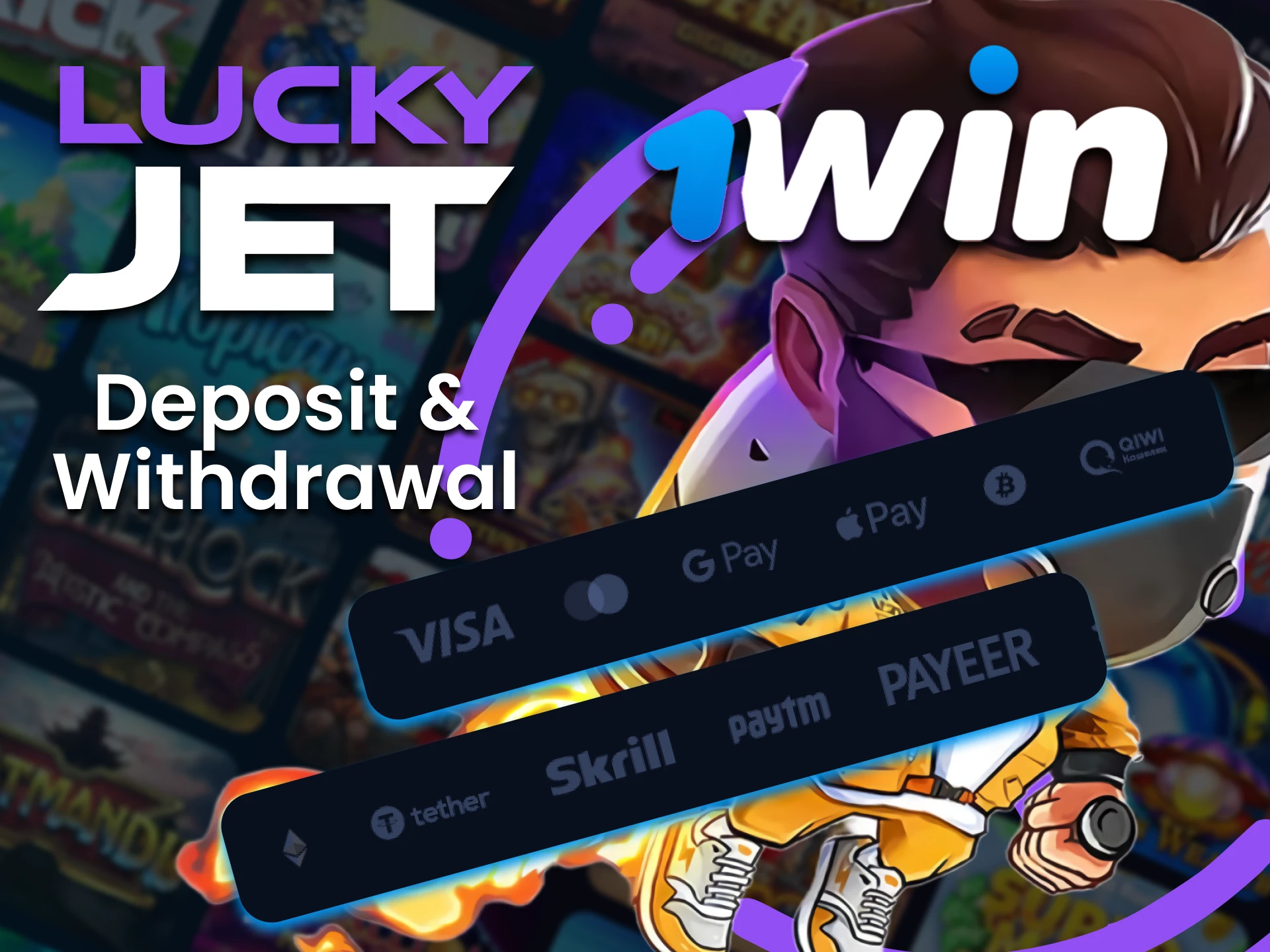 Choose a convenient transaction method from 1win to play Lucky Jet.