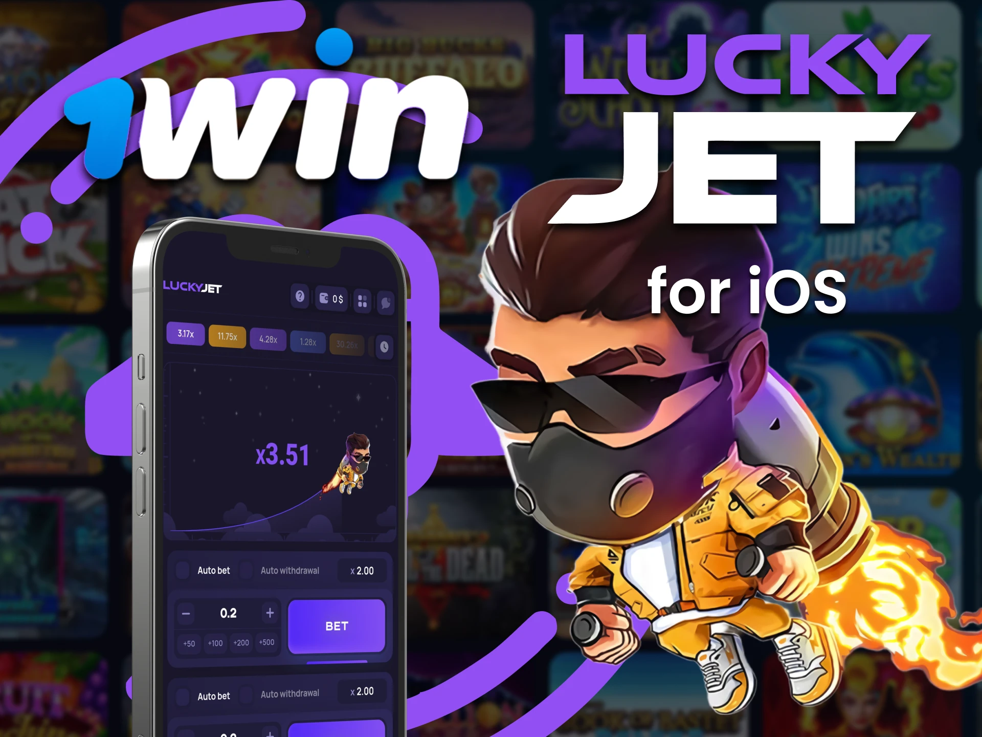 Download the 1Win app to play Lucky Jet on your iOS device.