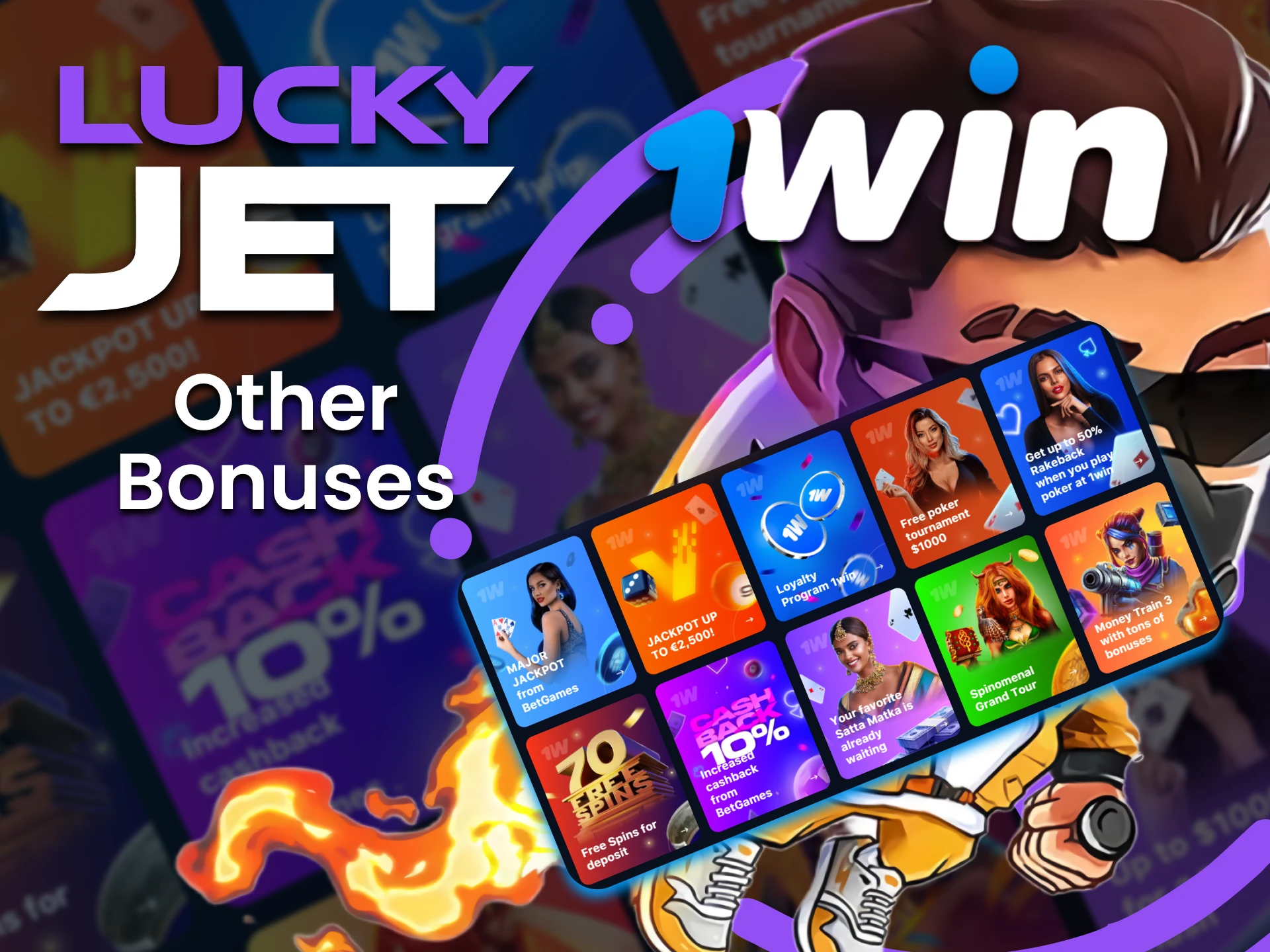Get a lot of bonuses for playing Lucky Jet from 1win.