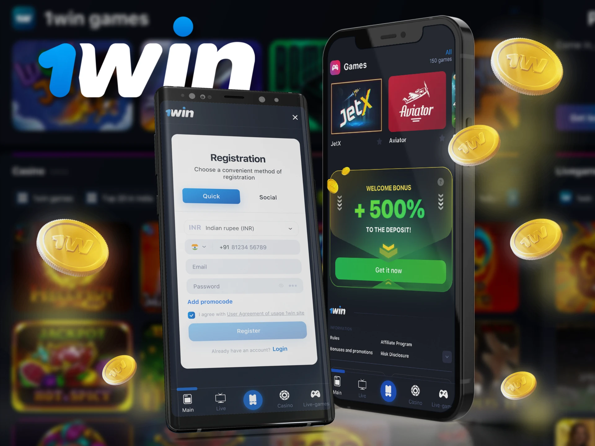 Register at 1win and bet via the Android and iOS app.
