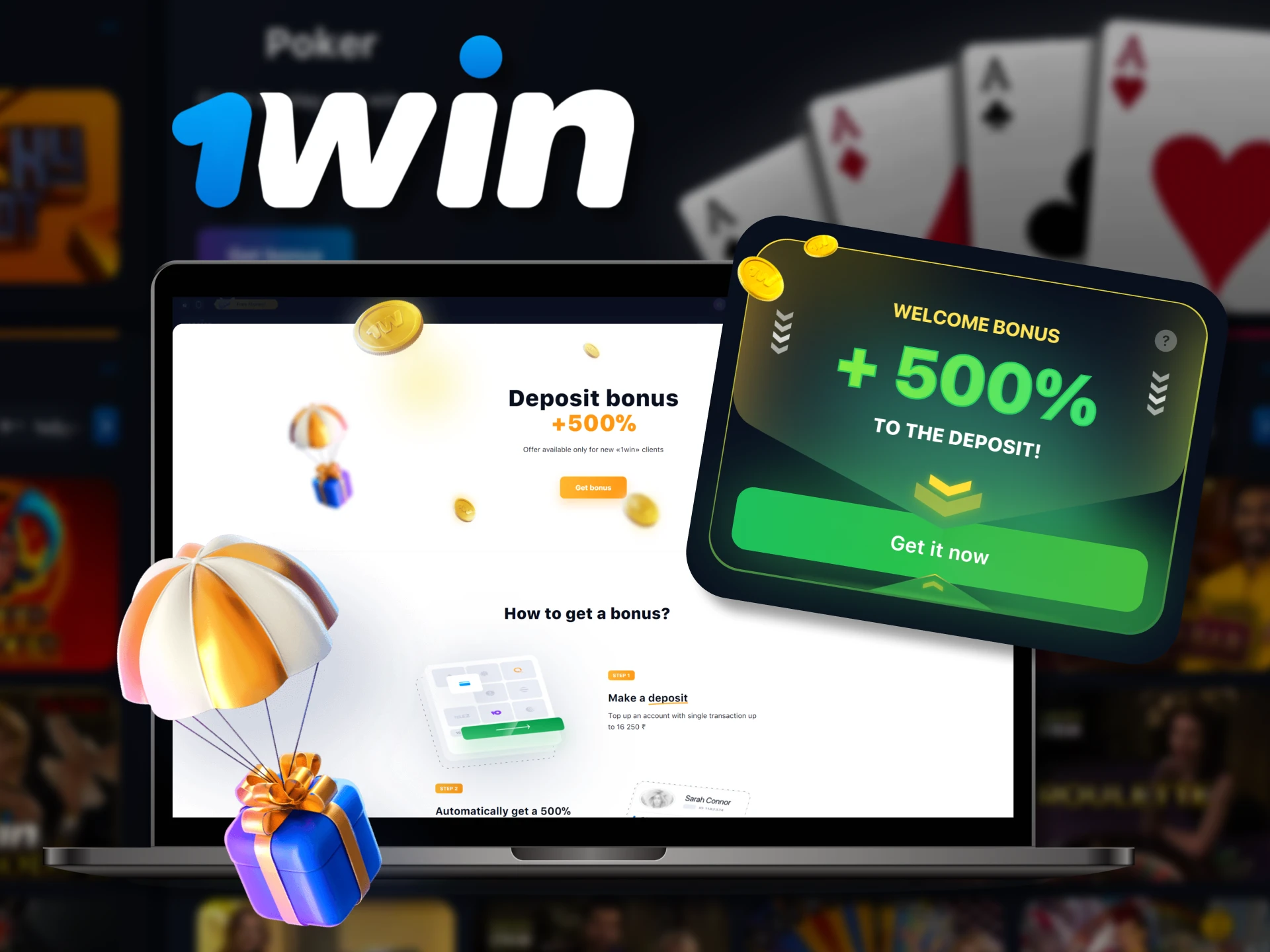 Get a +500% first deposit bonus up to 170$ after 1win registration.