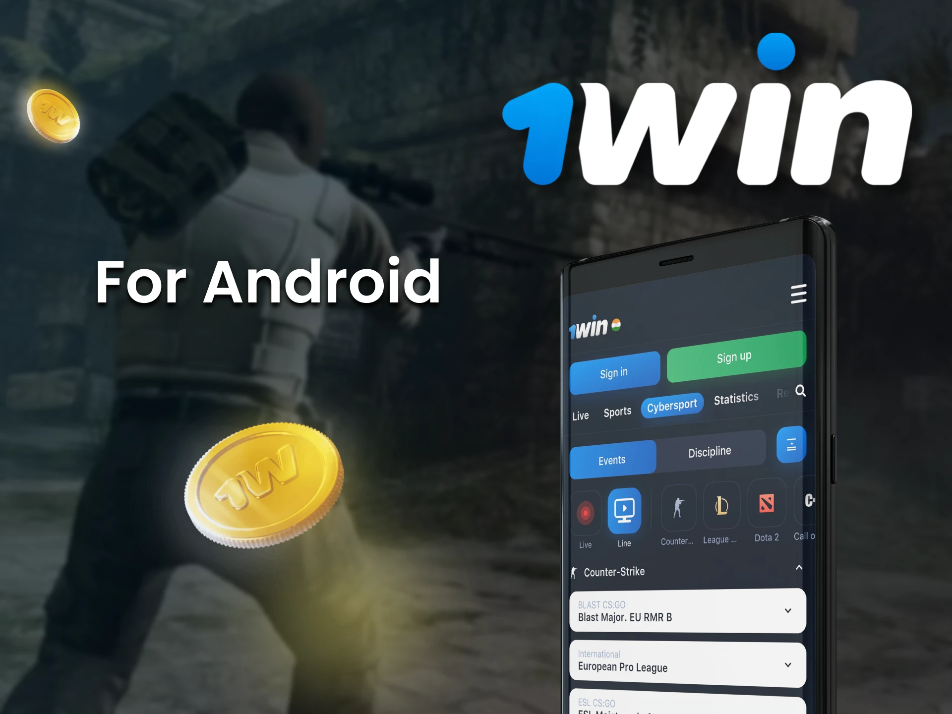 Bet on esports with the 1win Android app.