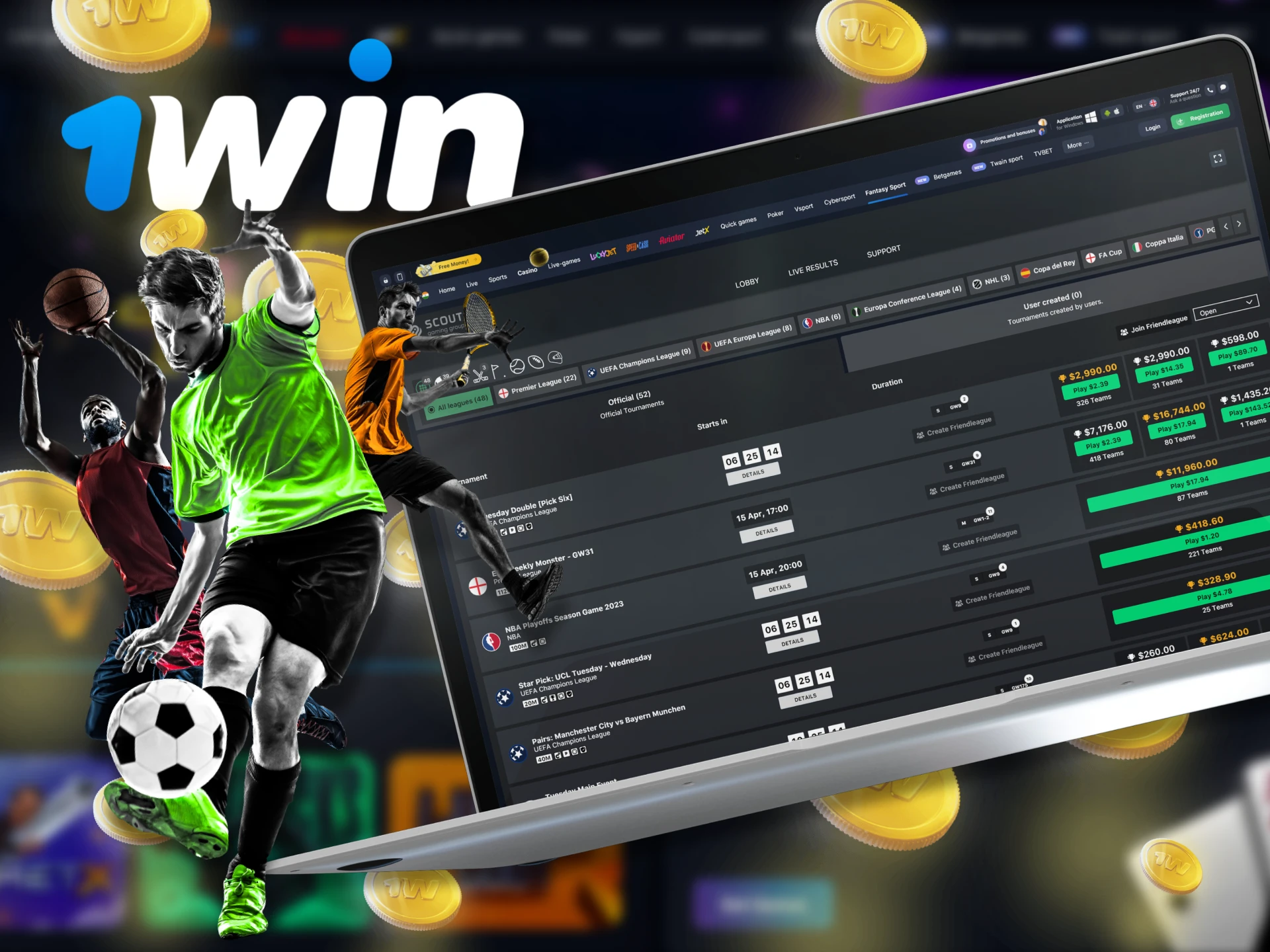 At 1Win directly on your Android phone, bet on fantasy sports.