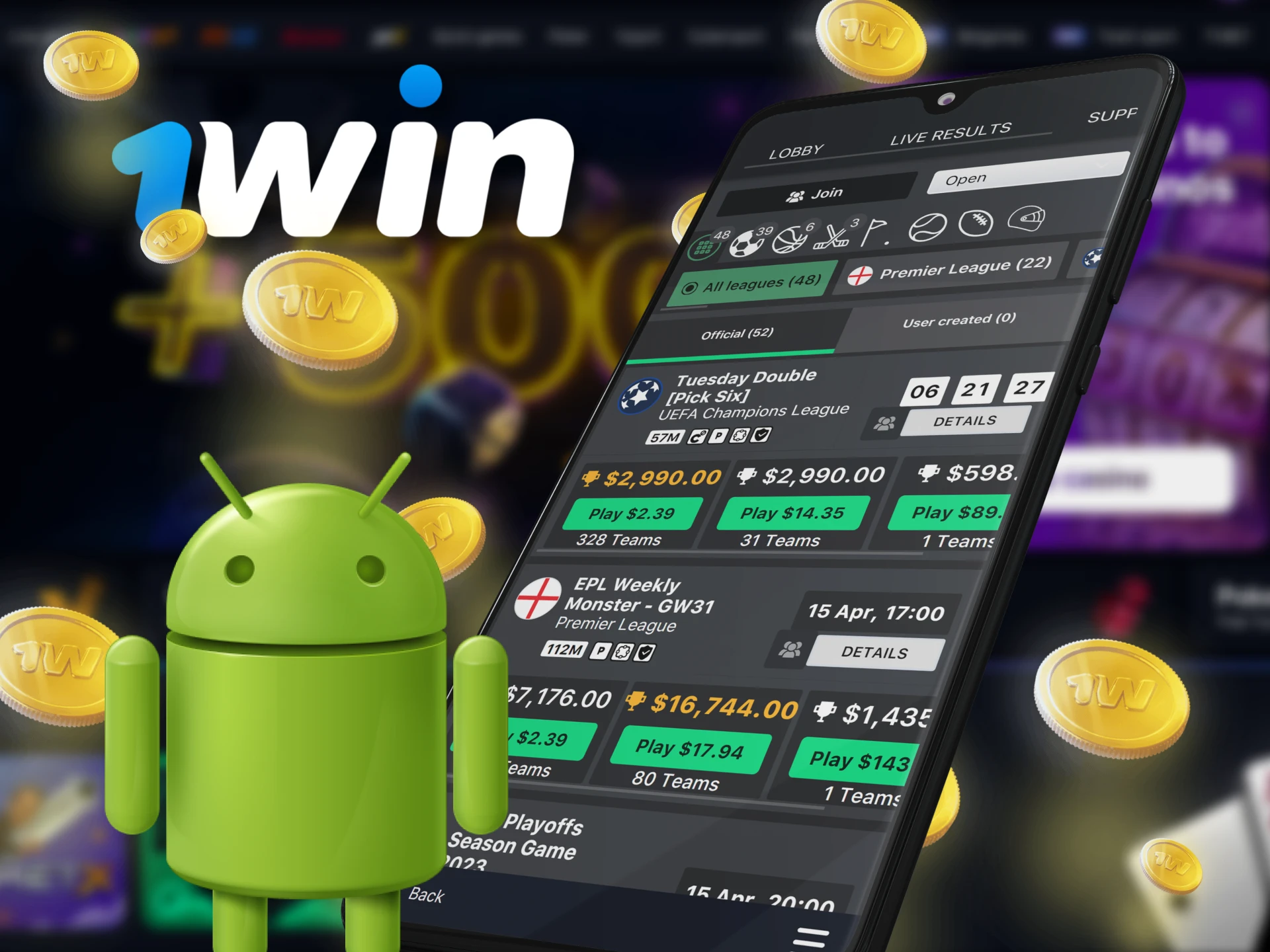 At 1Win directly on your Android phone, bet on fantasy sports.