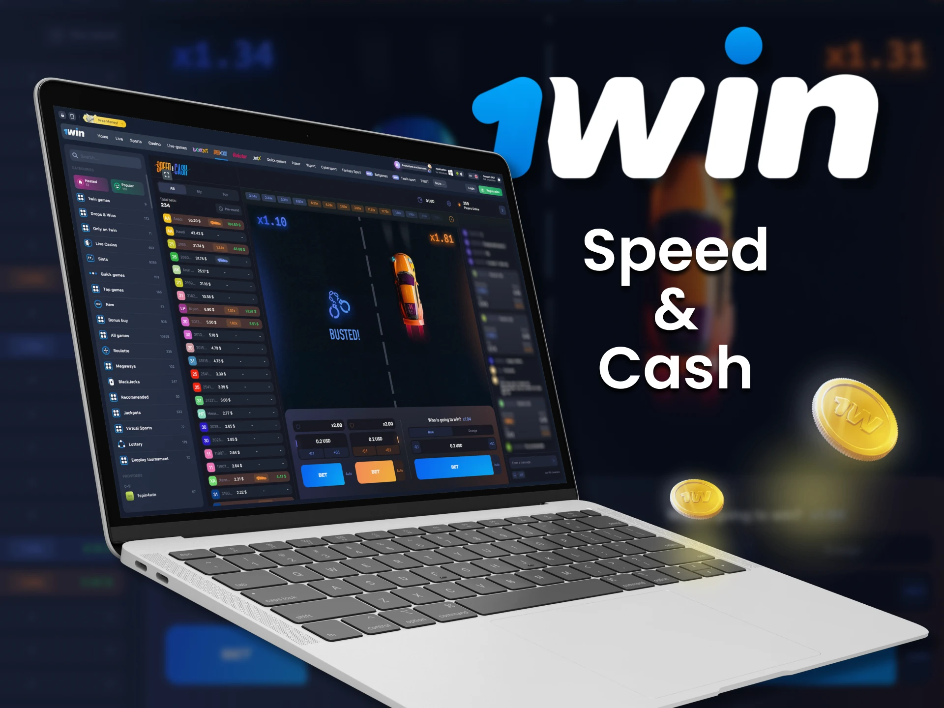 On 1Win, play an exciting game of Speed and Cash.