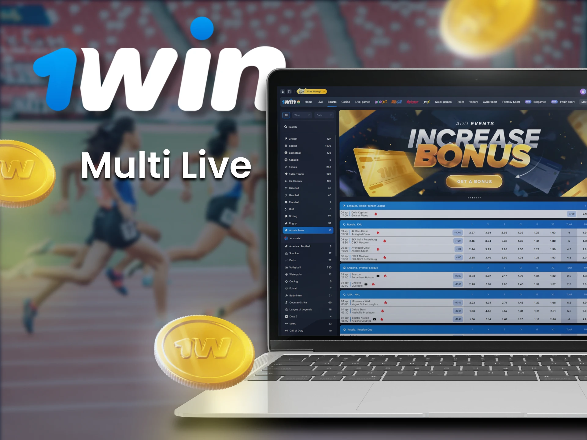 Place multi live bets at 1win.