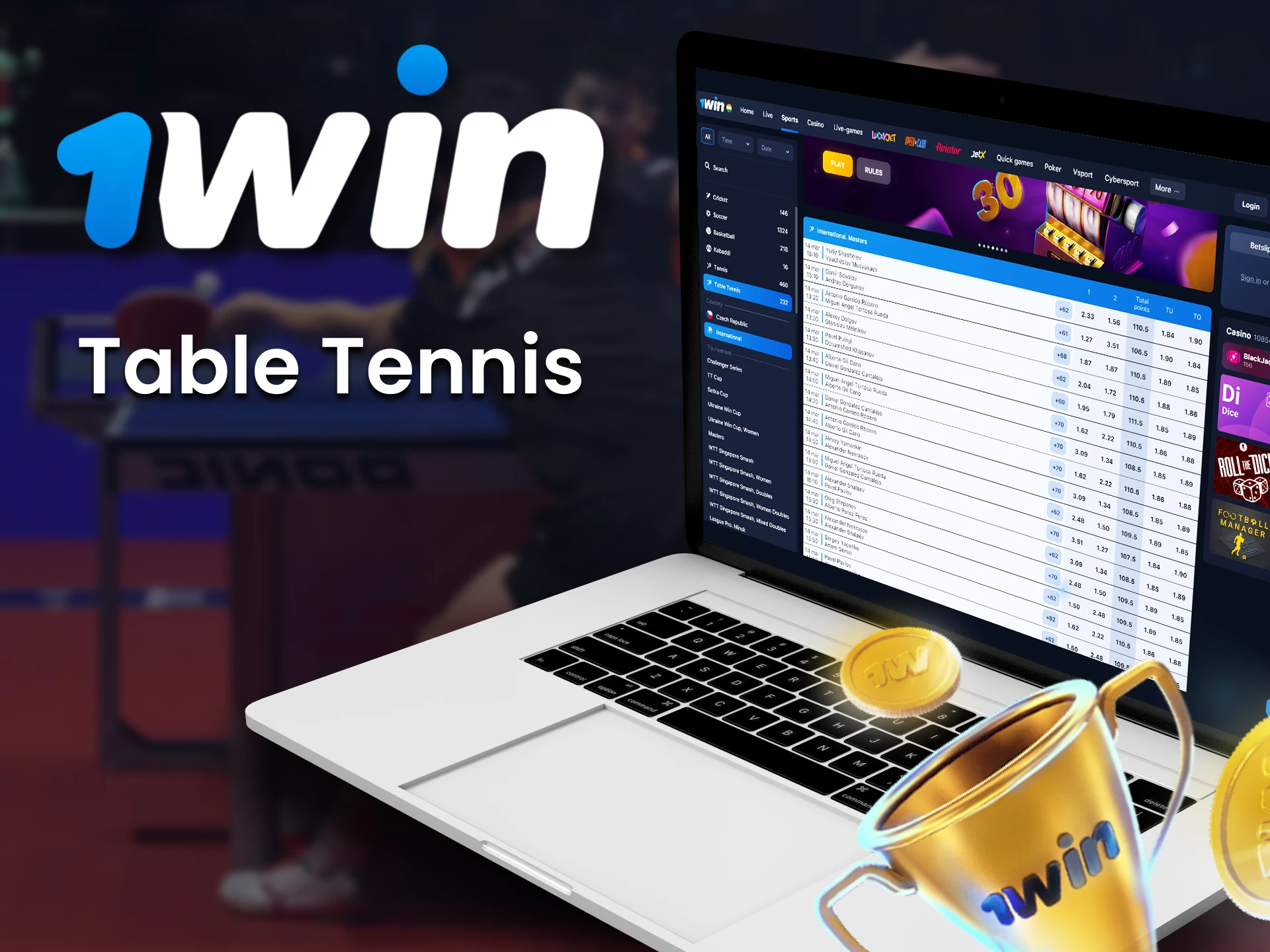 At 1win, place your bet on table tennis.
