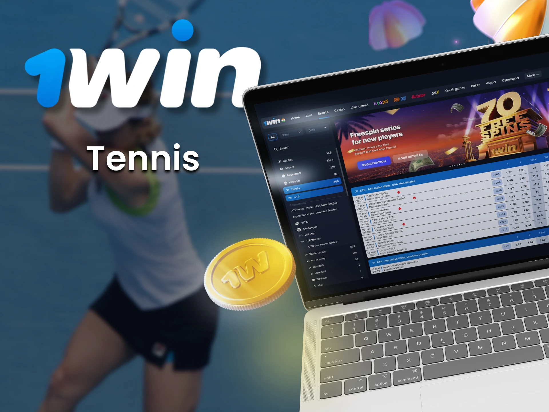 At 1win, place your bet on a tennis match.
