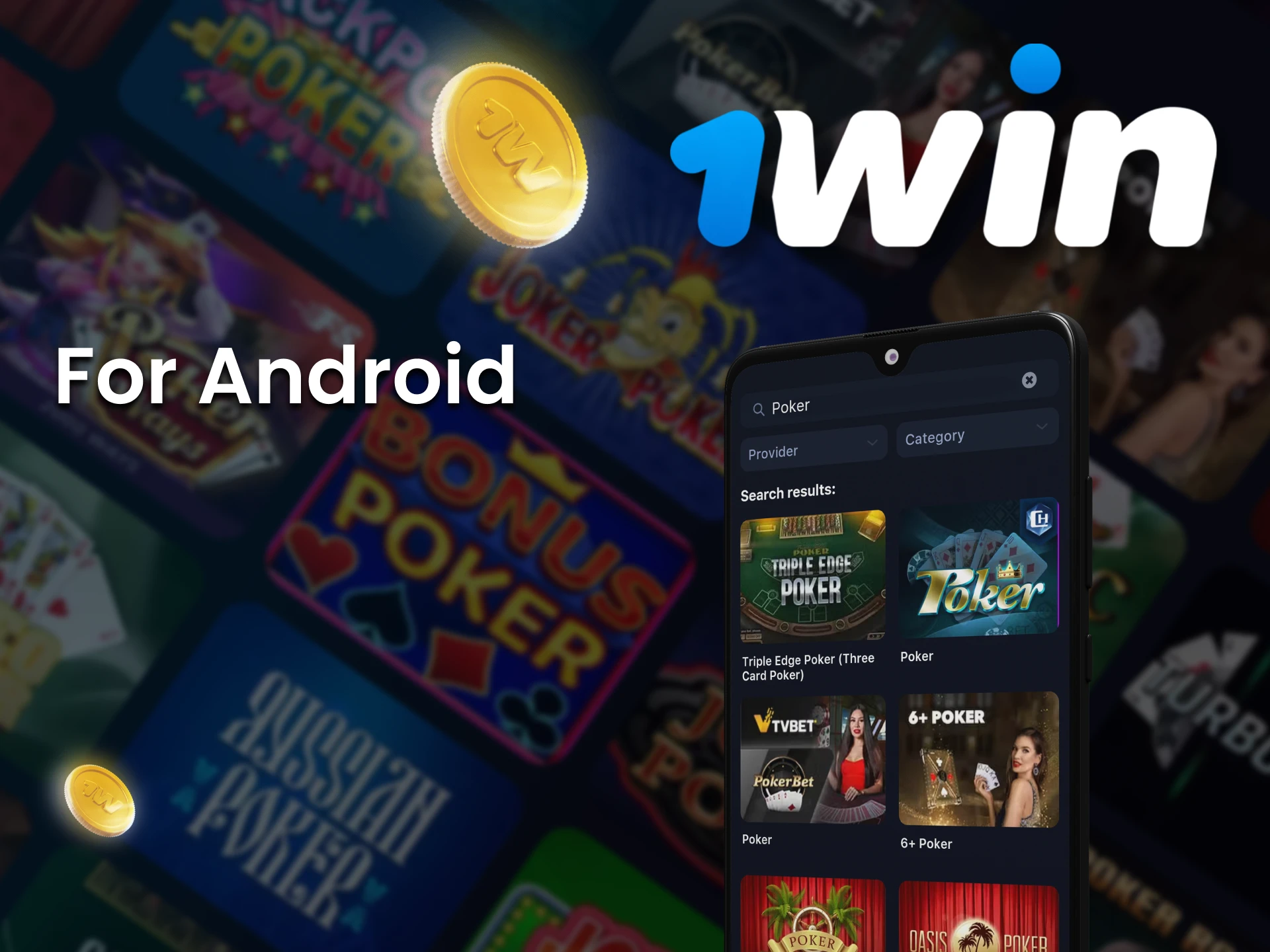Play poker through the 1win app on Android devices.