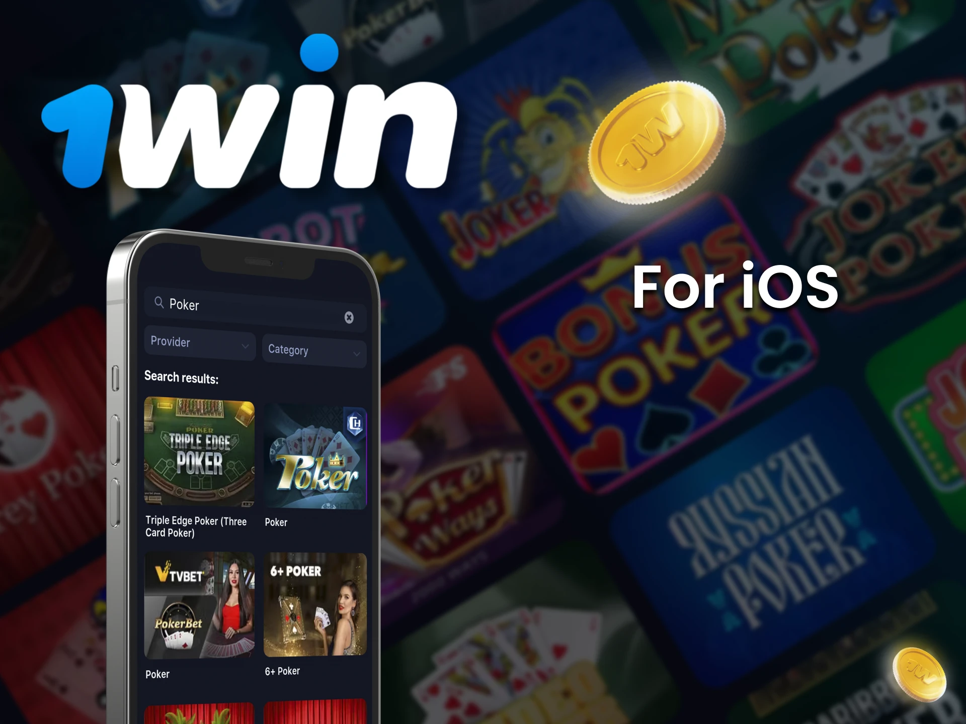 Play poker through the 1win app on iOS devices.