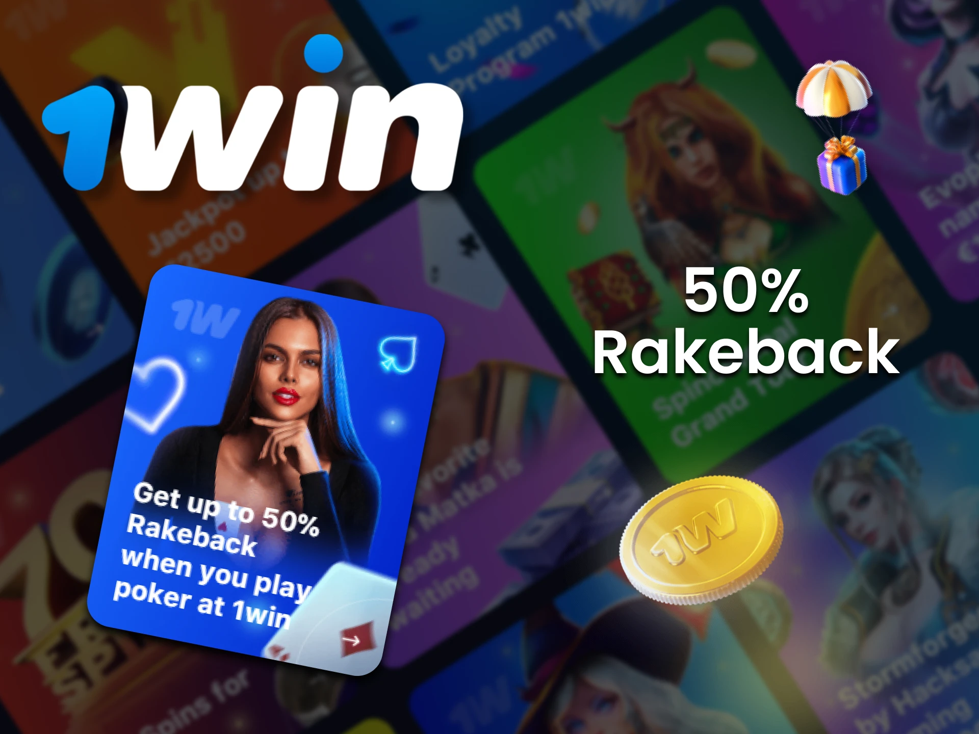 Get up to 50% Rakeback for playing poker at 1Win.