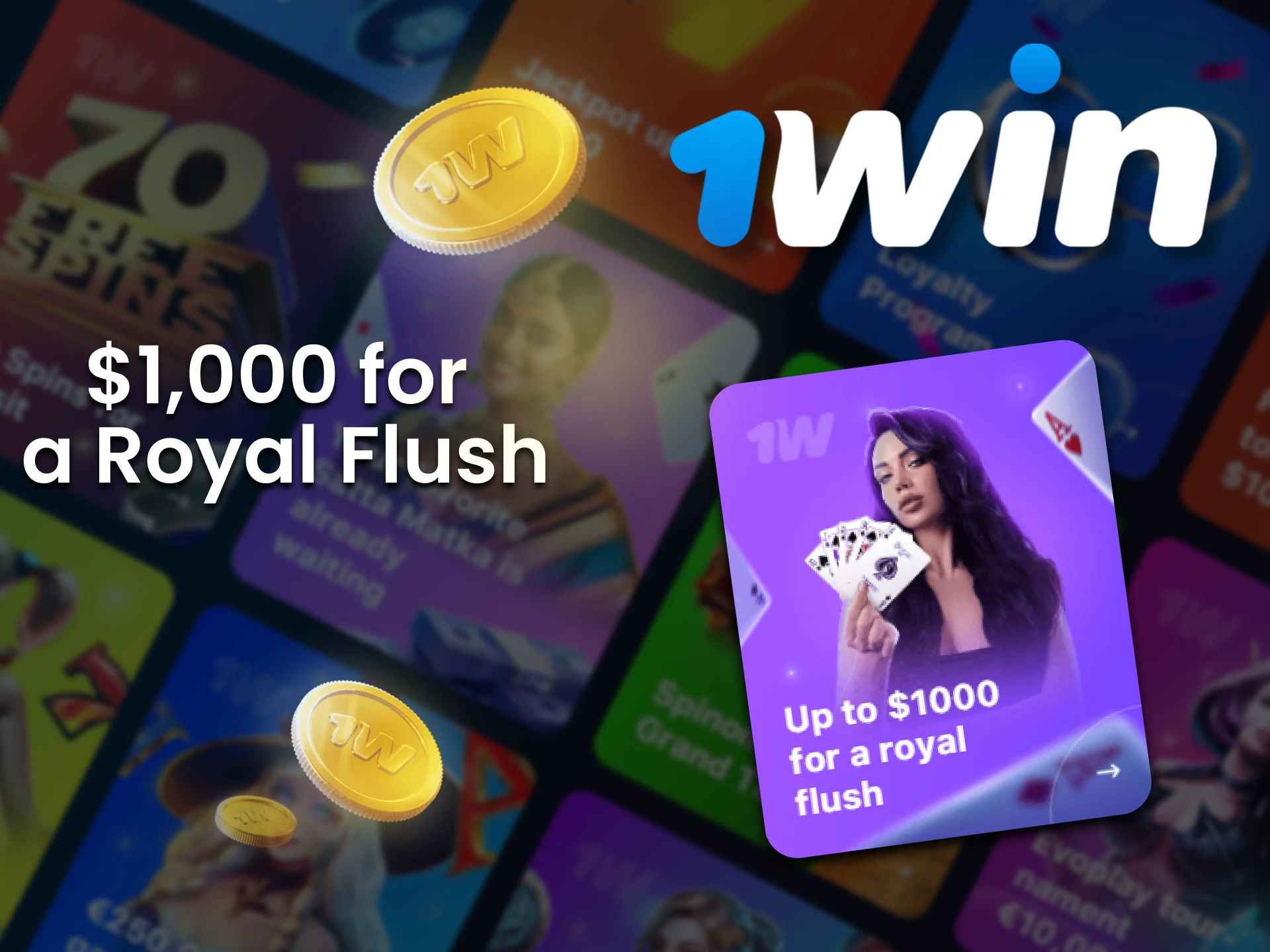 Get up to 83,000 INR for Royal Flush by playing poker at 1Win.