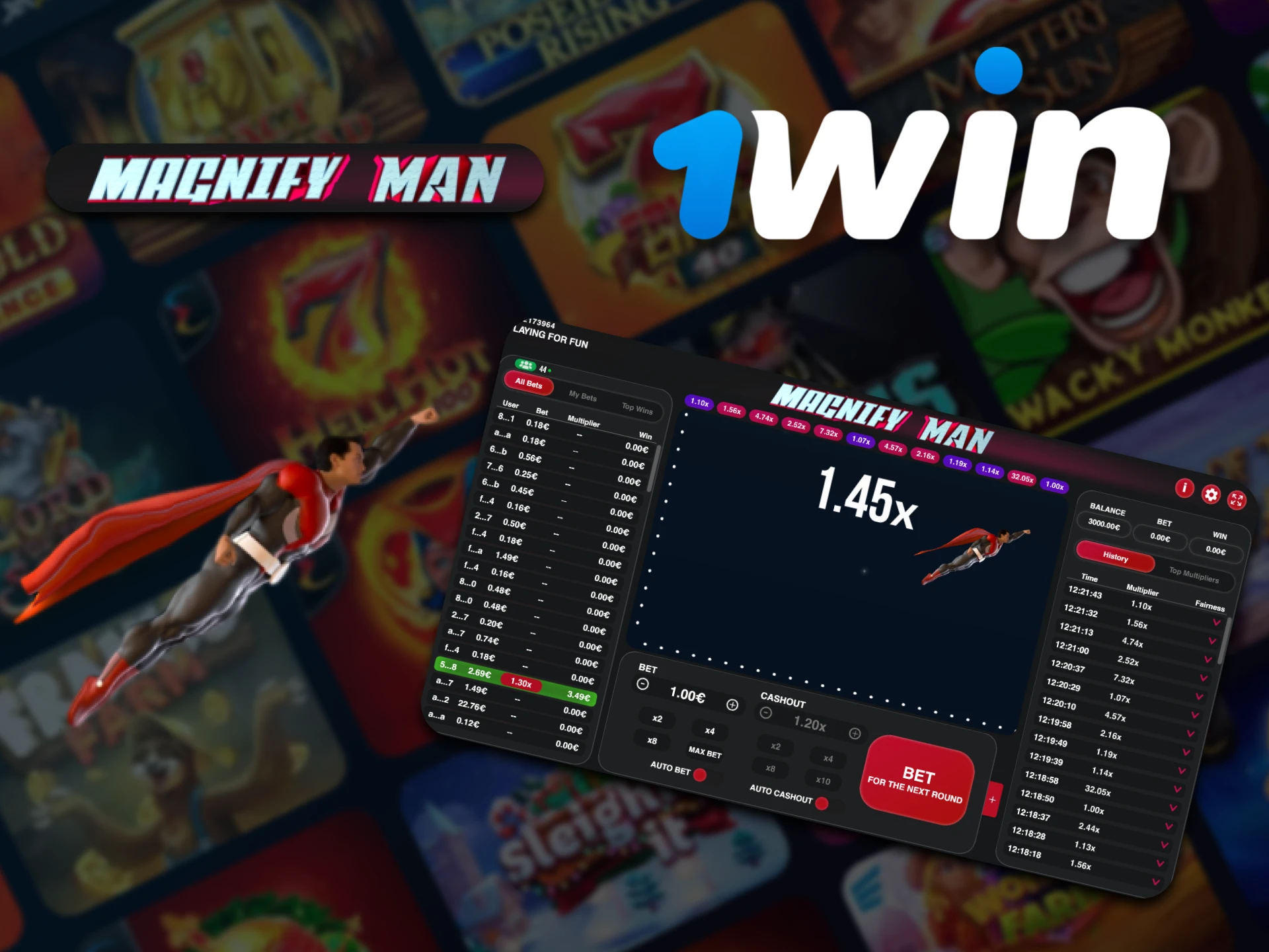 Play Magnify Man at 1Win Casino with 96% RTP.