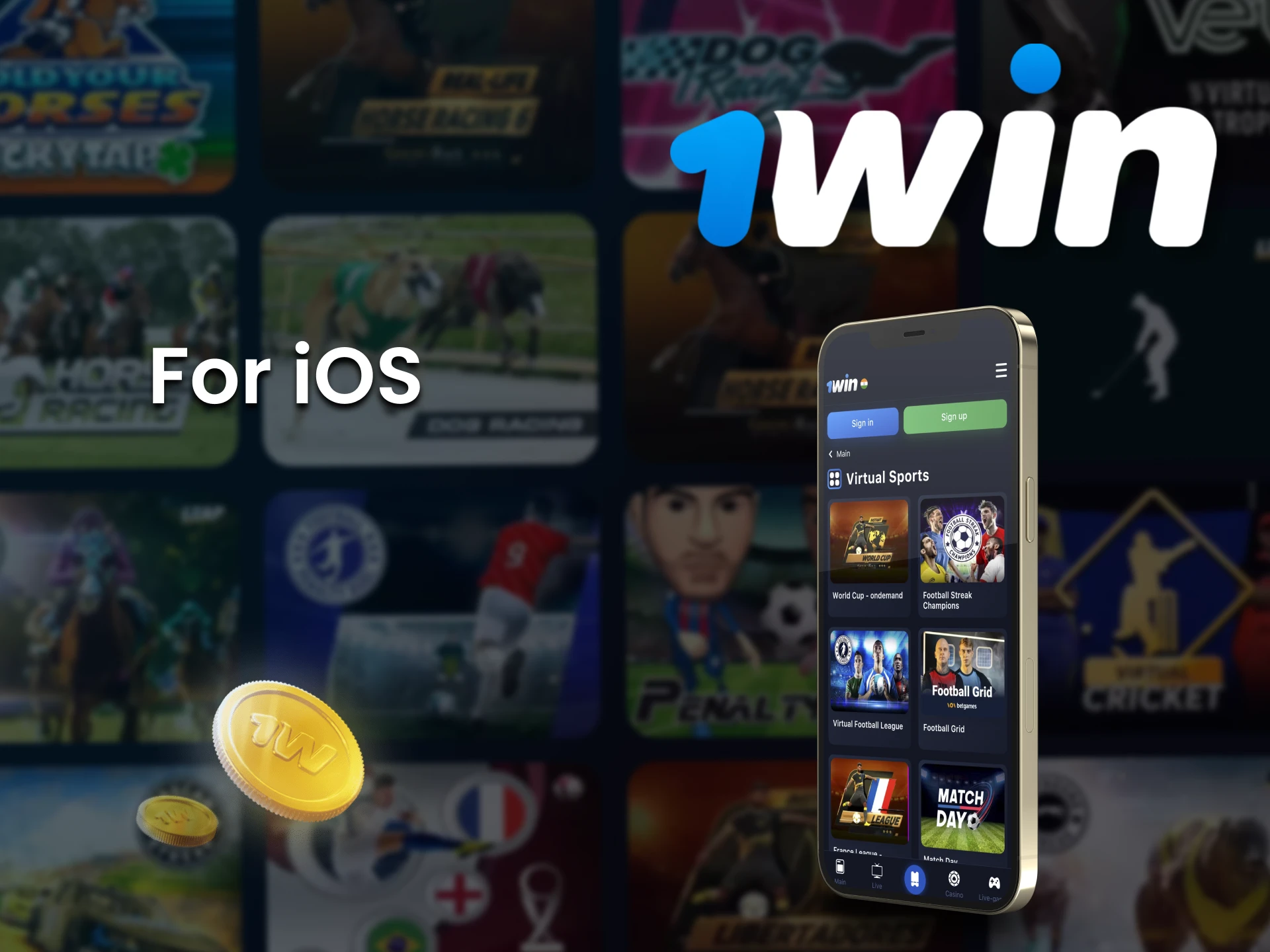 Download 1Win app for iOS to place bets on VSports.