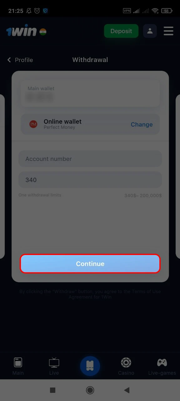 Click the button to confirm the transaction.
