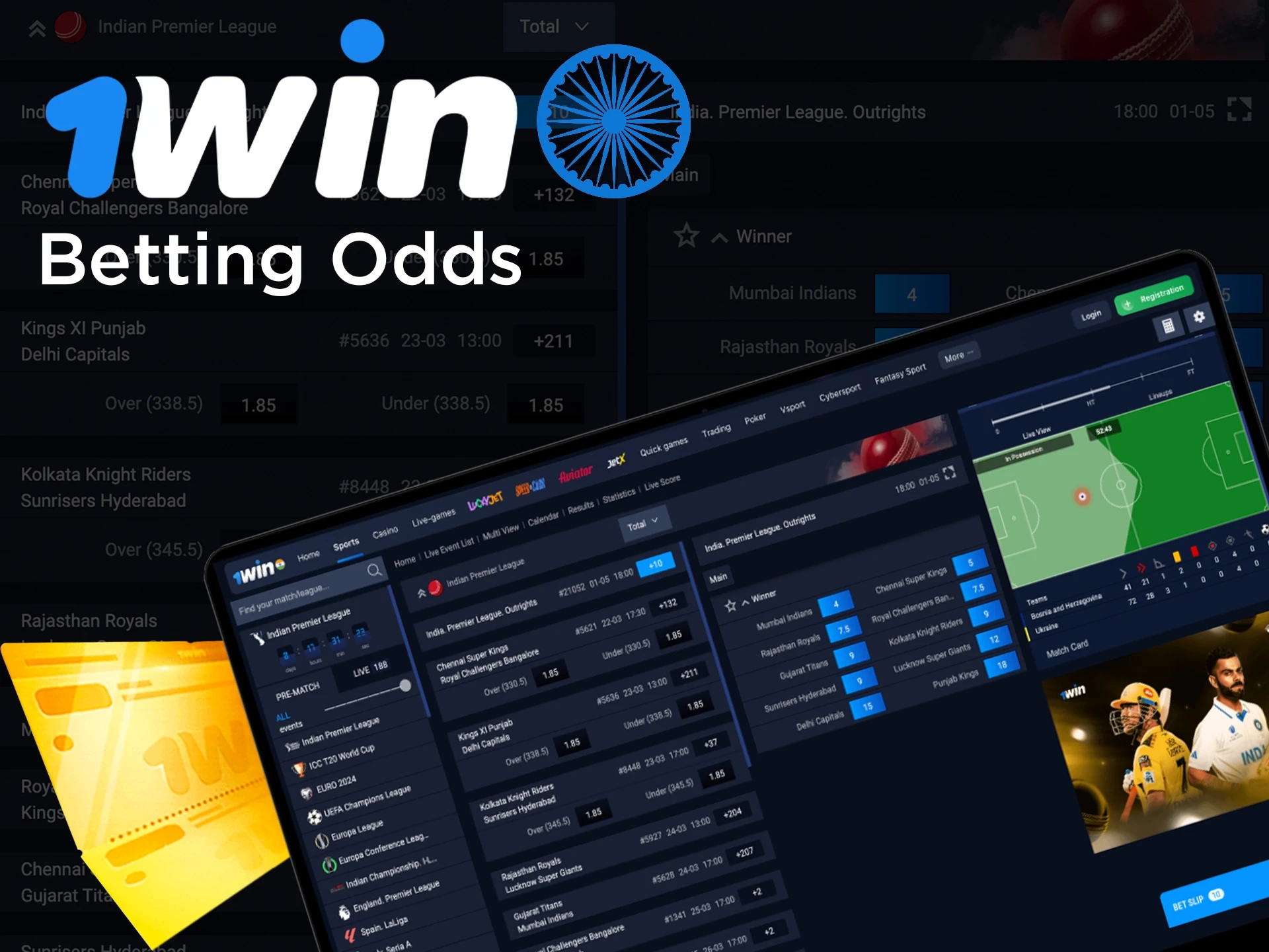 1Win provides the highest odds on IPL 2024 for Indian users.