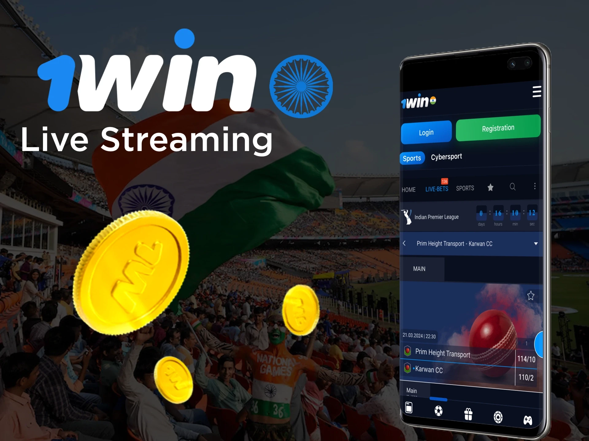 You can place Live Bets on IPL 2024 at the 1Win betting platform.