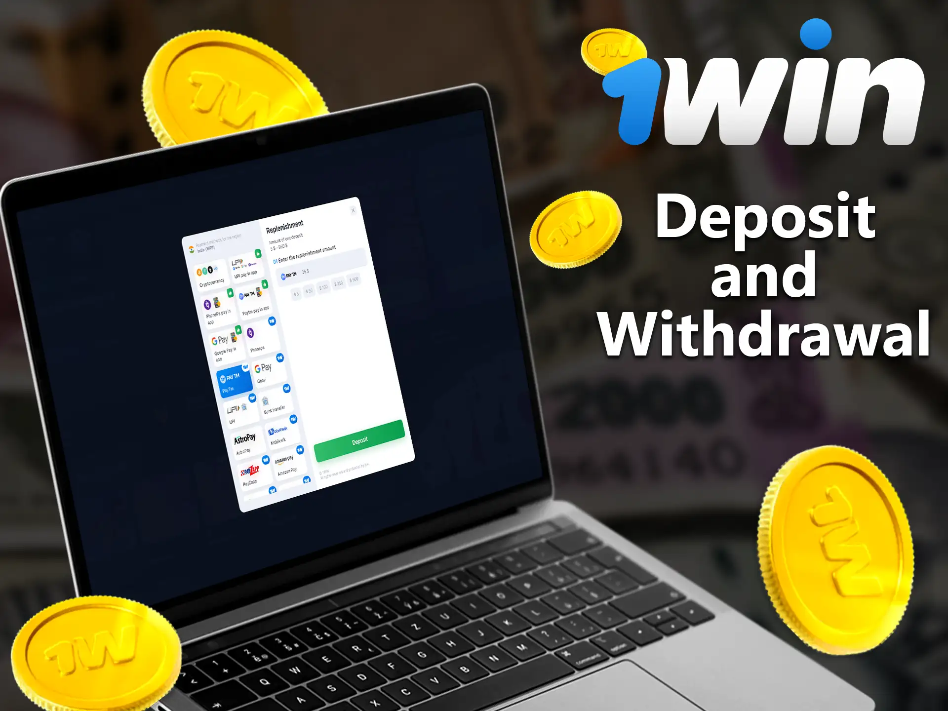 Here you can familiarize yourself with the list of deposit and withdrawal methods available at the 1Win website.