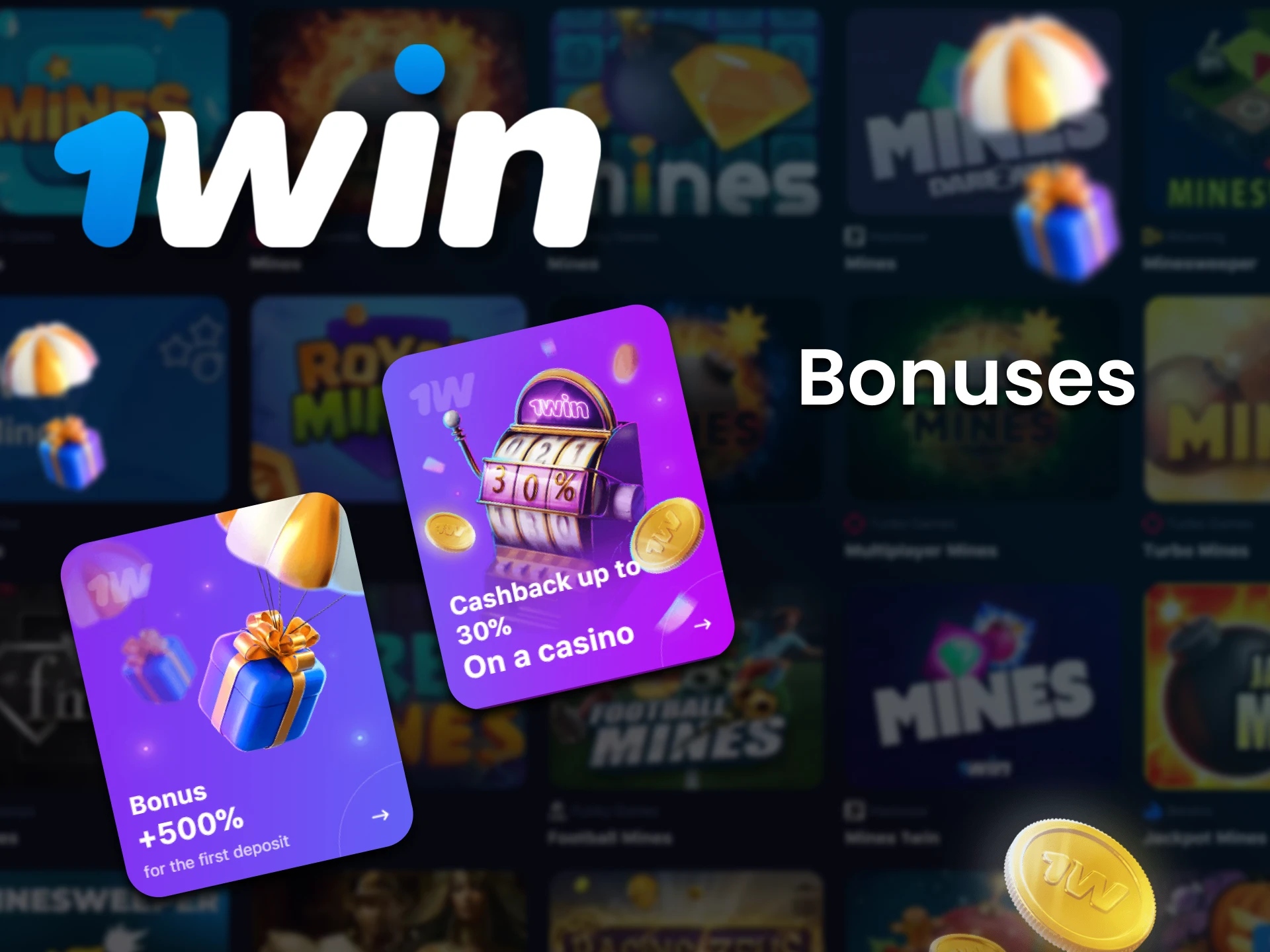 Get bonuses from 1win for playing Mines.